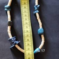 Halskette in Holz-Optik, naturfarbend mit blauen Scheiben- Elementen, Vintage-Stil, Hippi,  (HK17) Bild 4
