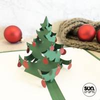 Plottdatei 3D Pop-Up Tannenbaum Klappkarte mit freischwingenden Kugeln Weihnachtskarte Bild 1