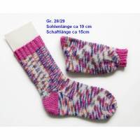 Kindersocken, Gr. 28/29, pink rosa blau, handgestrickte Mädchensocken, Wollsocken Ringelsocke Unikat Gummistiefel-Socken Bild 1