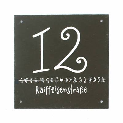 wetterfeste Hausnummer aus Schiefer, handgemachtes Hausnummernschild mit Zahl und Straßenname personalisiert