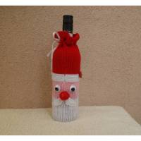 Weinflaschen Überzug Weihnachtsmann gestrickt, Wolle, dekorativ rot weiß rosa Bild 1