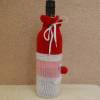 Weinflaschen Überzug Weihnachtsmann gestrickt, Wolle, dekorativ rot weiß rosa Bild 4