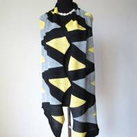 Designer Schal in Schwarz Grau und Gelb, gemusterte Strickstola, gestrickter Schal aus Wolle, Umschlagtuch, Luxus Schal Bild 6