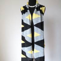 Designer Schal in Schwarz Grau und Gelb, gemusterte Strickstola, gestrickter Schal aus Wolle, Umschlagtuch, Luxus Schal Bild 7