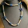 Halskette in Holz-Optik, naturfarbend mit blauen Elementen, Vintage-Stil, Hippi,  (HK16) Bild 4