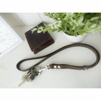 Schlüsselband aus Leder, langes Umhängeband, Karabiner, Lederschlüsselanhänger Bild 1