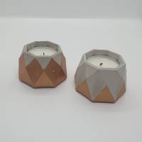 2 Stück Teelichthalter Kerzenhalter Teelicht Kerze Beton grau kupfer eckig Bild 1