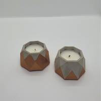 2 Stück Teelichthalter Kerzenhalter Teelicht Kerze Beton grau kupfer eckig Bild 2