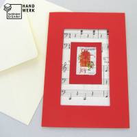 Weihnachtskarte, Noten Briefmarke joy, hellrot Klappkarte mit Umschlag Bild 1