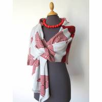 Designer Schal mit Muster in Grau und Rot, Avantgarde Stola mit Streifen, außergewöhnliches Tuch aus Wolle Bild 1