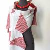 Designer Schal mit Muster in Grau und Rot, Avantgarde Stola mit Streifen, außergewöhnliches Tuch aus Wolle Bild 5
