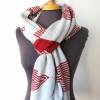 Designer Schal mit Muster in Grau und Rot, Avantgarde Stola mit Streifen, außergewöhnliches Tuch aus Wolle Bild 9