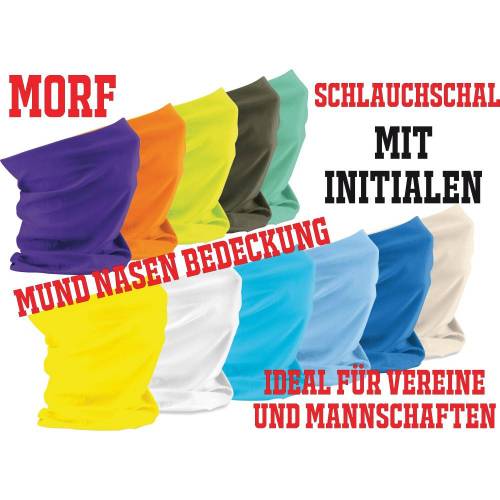 Morf, Schlauchschal, Mund Nasen Bedeckung, mit Initialendruck, ideal für Vereine, Mannschaften,