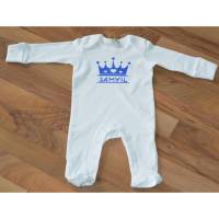 Baby Organic Sleepsuit,  Strampler, weiß, Krone, Namen Bild 1