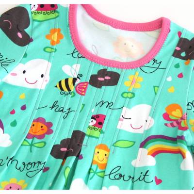 Regenbogen-Kleid - 98/104 - Jerseykleid für Mädchen bunt mit Wolken und Blumen