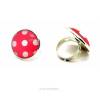 Schmuckset "Polka Dots" Kettenanhänger und Ring mit Cabochon 25mm rot-weiß gepunktet, versilbert, Rockabilly Bild 3