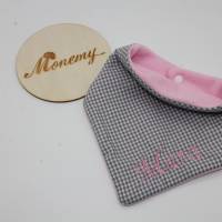 Halstuch für Kinder grau weiß kariert Fleece rosa mit Namen personalisiert / Kinderhalstuch / Babyhalstuch Bild 1