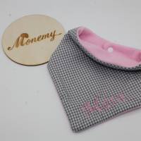 Halstuch für Kinder grau weiß kariert Fleece rosa mit Namen personalisiert / Kinderhalstuch / Babyhalstuch Bild 2