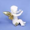 Dekorativer, großer weißer Porzellan Engel mit goldenen Flügeln Bild 2