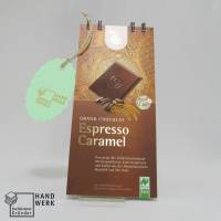 Notizblock, Espresso Caramel, Originalverpackung Schokolade, Upcycling, handgefertigt Bild 1