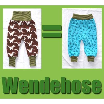 Mitwachshose Wendehose mit Bündchen zum Umklappen - Gr. 62/86 bis 74/80 - Drachen und Bauernhof-Tiere