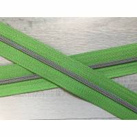 Metallisierter Endlosreißverschluss inkl. 3 Zippern schmal apfelgrün Spirale silber Bild 1