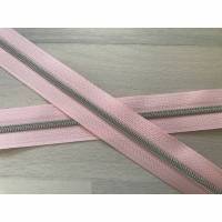 Endlosreißverschluss metalisiert inkl. 3 Zippern schmal rosa hell - Spirale silber Bild 1