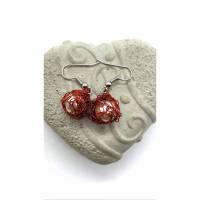 Handgefertigte, drahtgehäkelte Ohrhänger aus Kupferdraht, rot Bild 1