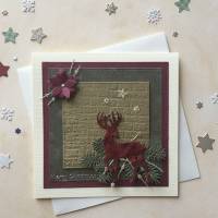 Weihnachtskarte Nostalgie mit Poinsettia und Reh MERRY CHRISTMAS Bild 1