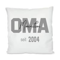 personalisierter Kissenbezug, "Oma seit", weiß, mit Druck, Kindernamen auf Oma, satiniert, Geburtsjahr, Bild 1