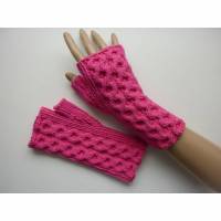 Armstulpen Handstulpen Pink Wabenmuster handgestrickt Baumwolle Geschenk Frau Freundin Schwester Geburtstag Weihnachten Bild 1