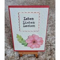 Hochzeitskarte " Leben Lieben Lachen " Blume , Beige , Rot Bild 1