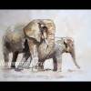 Elefanten Aquarellbild handgemalt 32 x 50 cm Querformat Bild 2