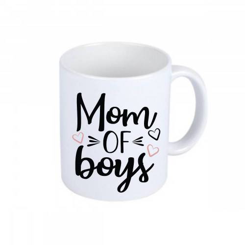 Mom of boys, Druck auf Tasse, weiß, schwarz rosa, Keramiktasse, Jungen, Jungs Mama