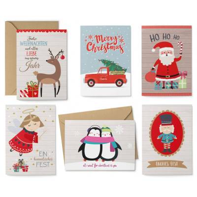 Weihnachtskarten Set Classic - 8 Postkarten, 4 Klappkarten mit Umschlag