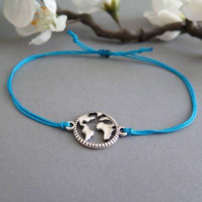 Armband Welt Erde silberfarben Freundschaftsarmband Farbwahl 25 Farben Armband Makramee