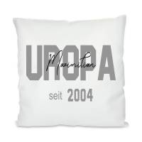 personalisierter Kissenbezug, "Uropa seit", weiß, mit Druck, Kindernamen auf Uropa, satiniert, Geburtsjahr, Bild 1