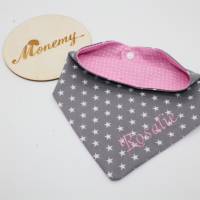 Halstuch für Kinder grau Sterne rosa mit Namen personalisiert / Babyhalstuch / Kinderhalstuch Bild 1
