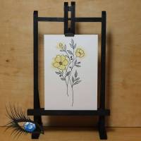 [2020-0099] DinB6-Klappkarte "Black and Gold Flower" - handgezeichnet Bild 1