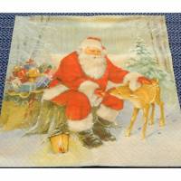 4 Servietten / Motivservietten  Winter / Weihnachten Santa im Wald mit Reh und Geschenken   W 440 Bild 1