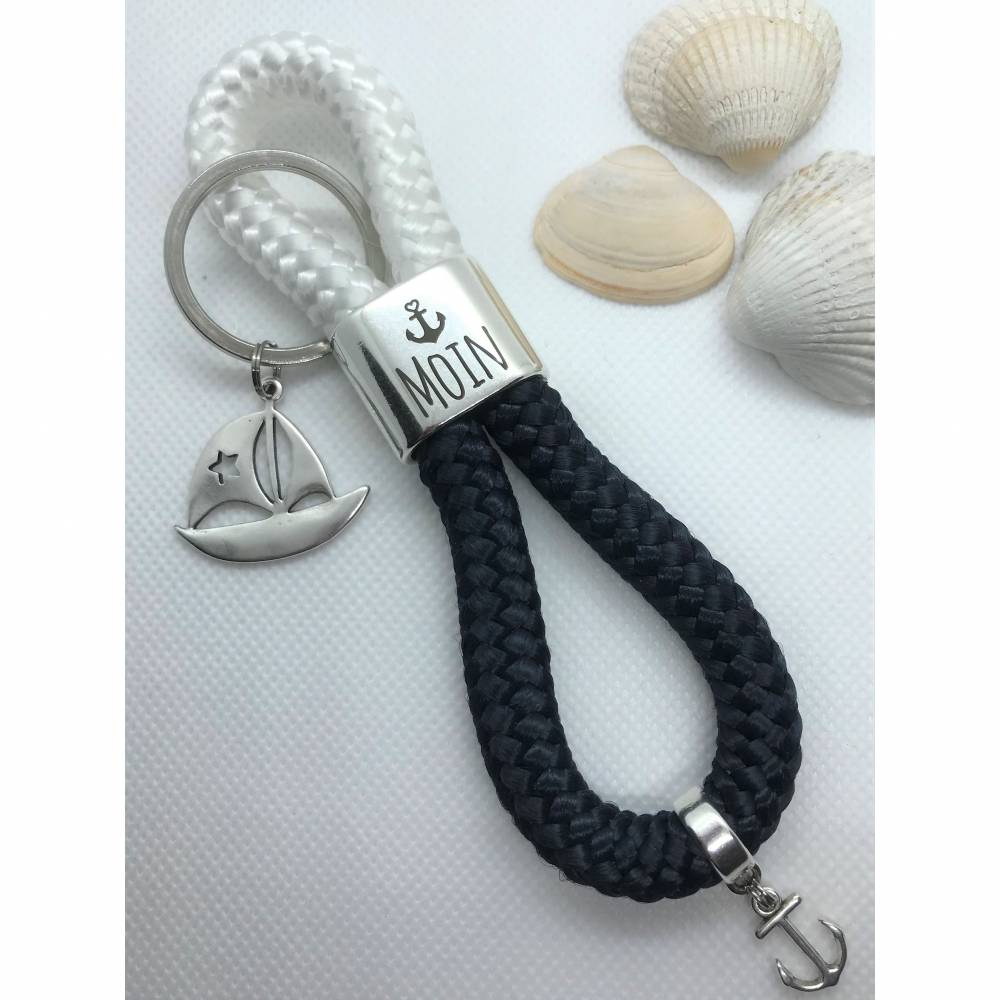 Segelseil maritim Schlüsselanhänger im Herzen Küstenkind schwarz weiß,handmade 