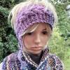 Stirnband Zopfmuster Blau Rosé Hellpetrol Lila- Violett Farbverlauf Wolle handgestrickt Hippie- Style Kopfumfang 52 cm Bild 3