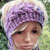 Stirnband Zopfmuster Blau Rosé Hellpetrol Lila- Violett Farbverlauf Wolle handgestrickt Hippie- Style Kopfumfang 52 cm Bild 4