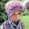 Stirnband Zopfmuster Blau Rosé Hellpetrol Lila- Violett Farbverlauf Wolle handgestrickt Hippie- Style Kopfumfang 52 cm Bild 5
