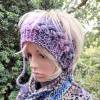 Stirnband Zopfmuster Blau Rosé Hellpetrol Lila- Violett Farbverlauf Wolle handgestrickt Hippie- Style Kopfumfang 52 cm Bild 7