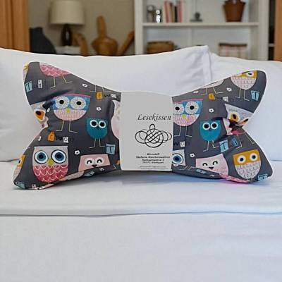 Lesekissen, Nackenrolle, Nackenkissen grau mit Eulen