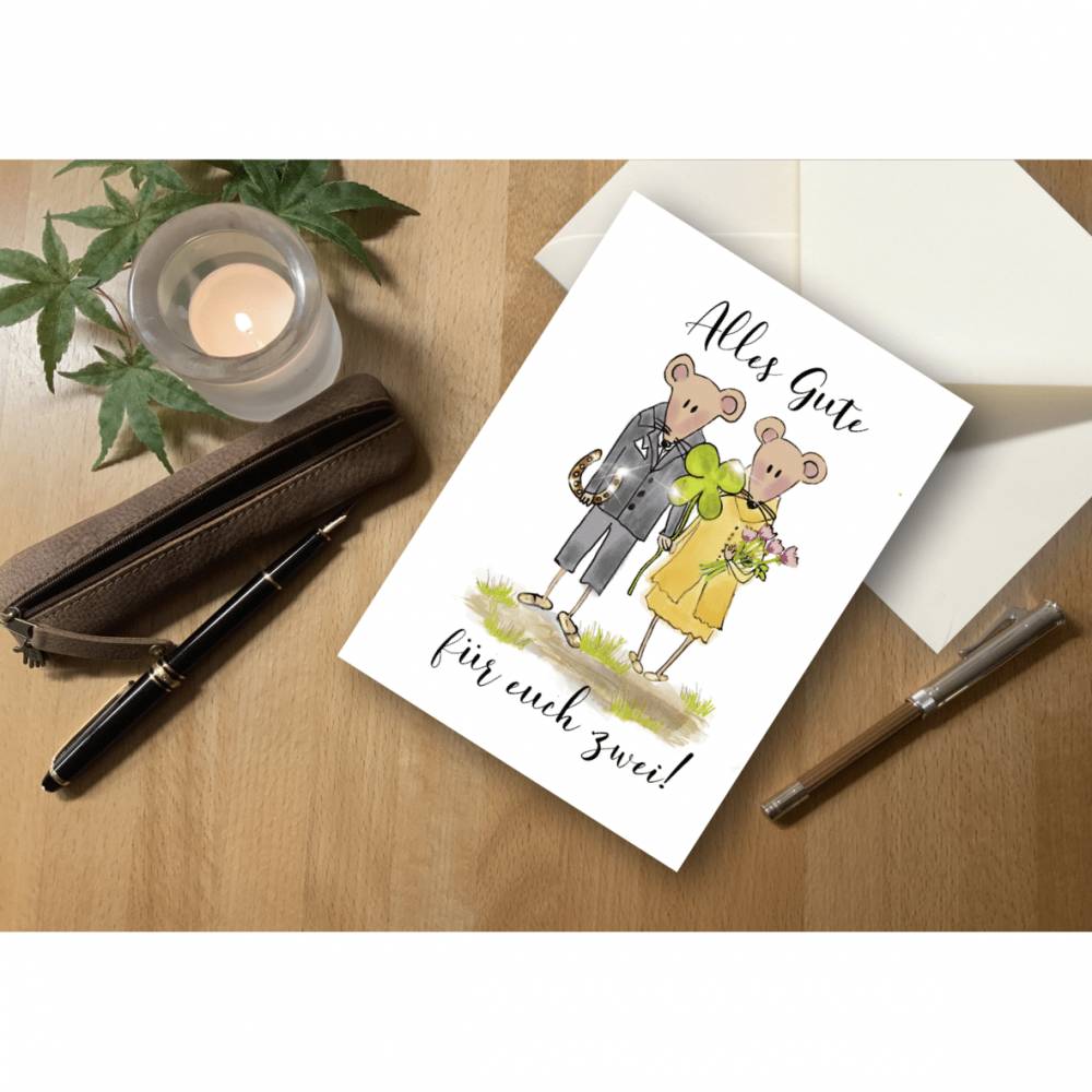Briefkarte Hochzeit Mäuse „Alles Gute für euch zwei!” Bild 1