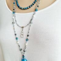 3 teilige Kette im Boho Hippie Style helle lebendige Farben Halskette Vintage Glasperlen türkis Glitzer chic Bild 2