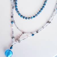3 teilige Kette im Boho Hippie Style helle lebendige Farben Halskette Vintage Glasperlen türkis Glitzer chic Bild 5