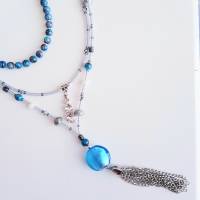 3 teilige Kette im Boho Hippie Style helle lebendige Farben Halskette Vintage Glasperlen türkis Glitzer chic Bild 6